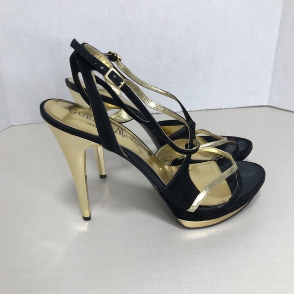 Guess by Marciano - Black & Gold Velvet Platform Strappy Sandal - Size 8… - Picture 5 of 12
